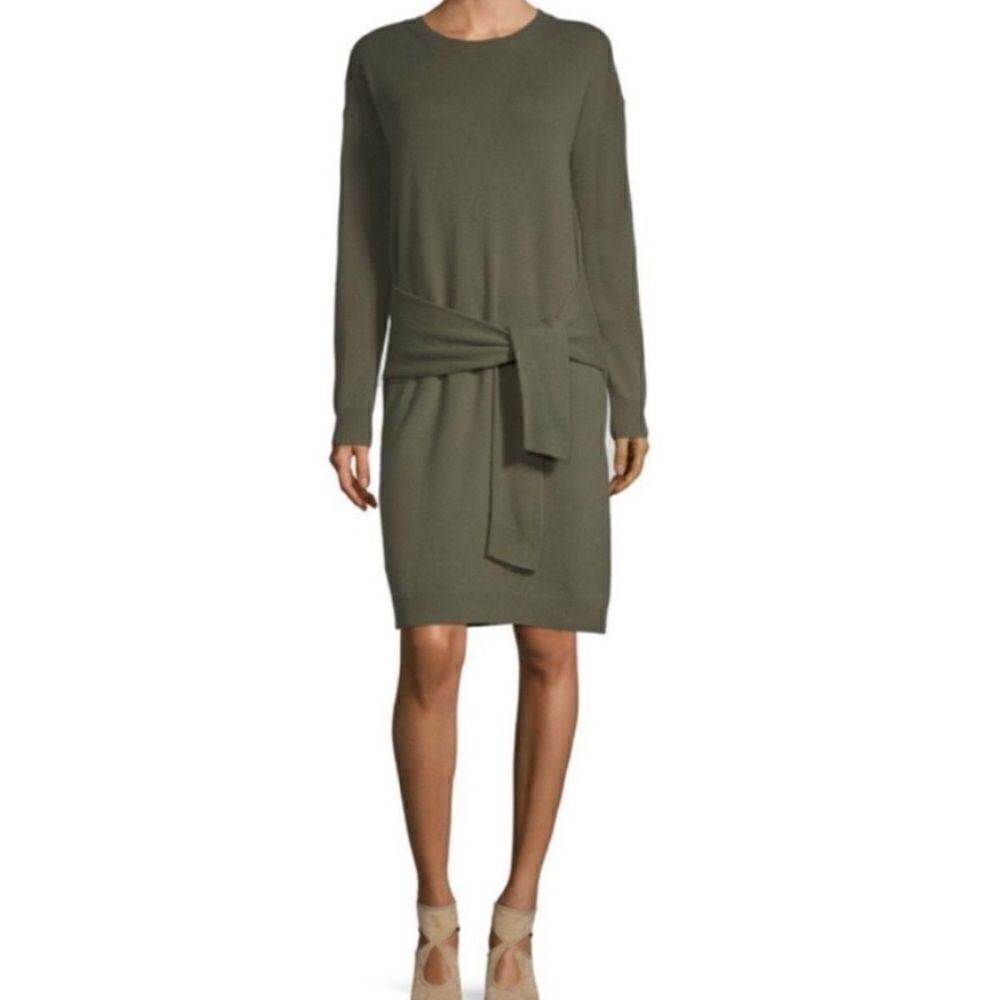 Chic VINCE. Gray Casual Crewneck Front Tie Cotton Sweater Dress